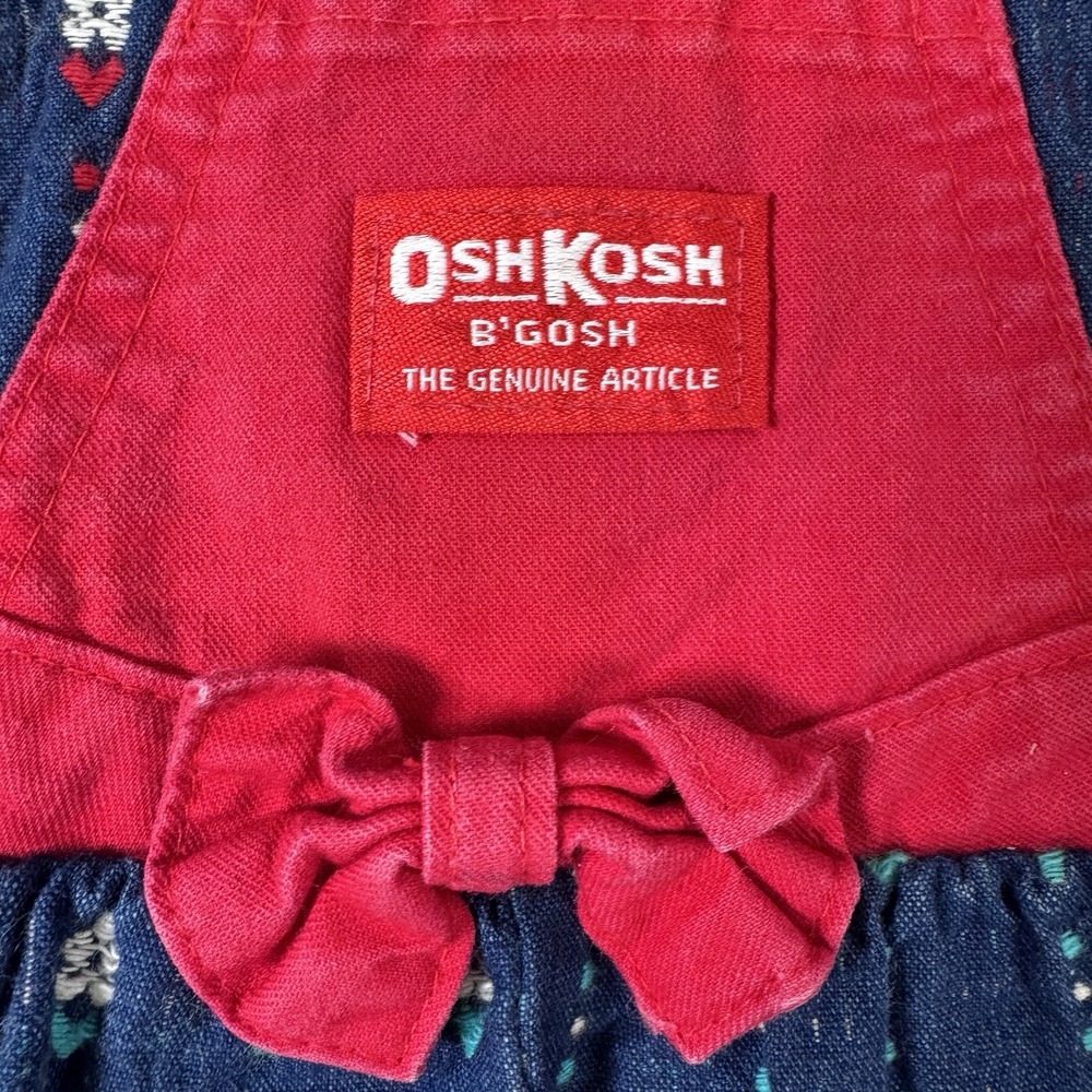 Vintage Oshkosh Overalls Girls 18M Blue Bow Embroidered Vestbak Floral USA Made - Picture 2 of 16